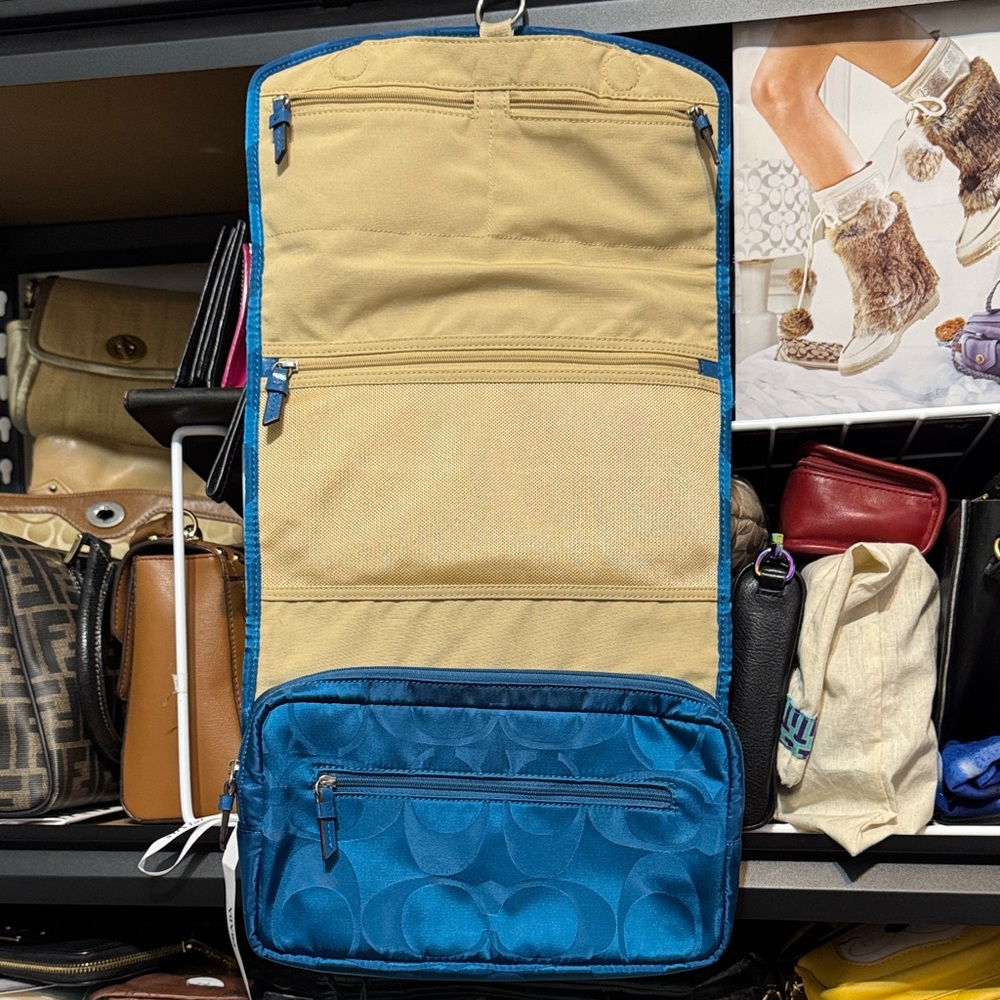 Coach Nylon Blue Signature Cosmetic Travel Case - Picture 4 of 10